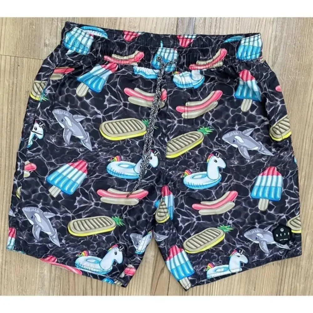 Neff - Mens Daily Hot Tub Pool Party Swim Trunks Shorts Hot Dog Unicorn - Size S